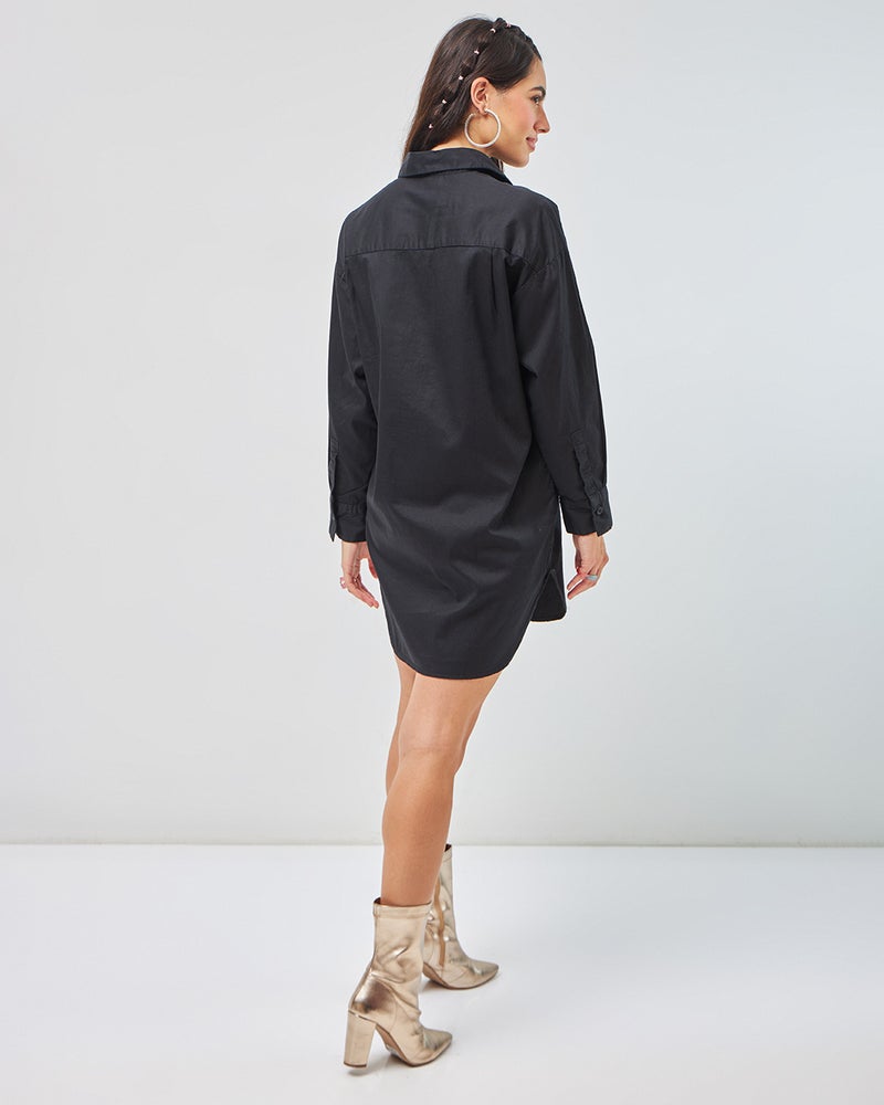 bewakoof Women's Black Super Loose Fit Shirt Dress - Image 3